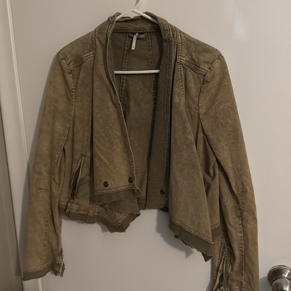 Free People Shrunken Moto Cardi Jacket in Moss Army Green - Picture 6 of 9
